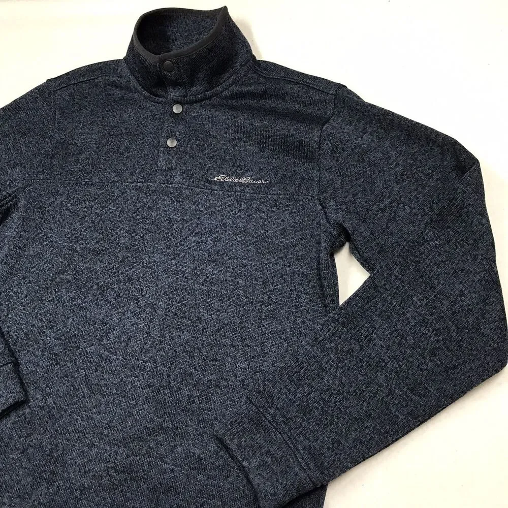 EDDIE BAUER 1/4 Button Fleece Sweater Men M Blue Lined Knit Outdoor Pullover